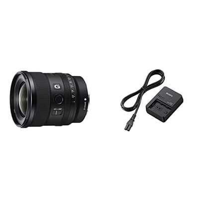 Sony Sel-20F18G Obiettivo Grandangolo a Focale Fissa 20 Mm F1.8, Serie G, Mirrorless Full-Frame, Attacco E, Sel20F18G, Nero & BC-QZ1 - Caricabatterie originale per batteria Sony NP-FZ100