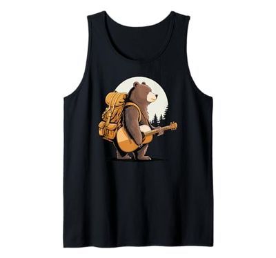 Simpatico orso avventura con chitarra, escursionismo divertimento musicale animale Canotta