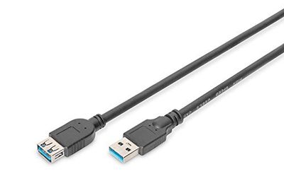 DIGITUS Cable alargador USB 3.1 Gen1 – 1,8 m – USB A (macho) a tipo A (hembra) – 5 Gbps – para impresoras, lectores de tarjetas, teclados, cámaras, concentradores – Negro