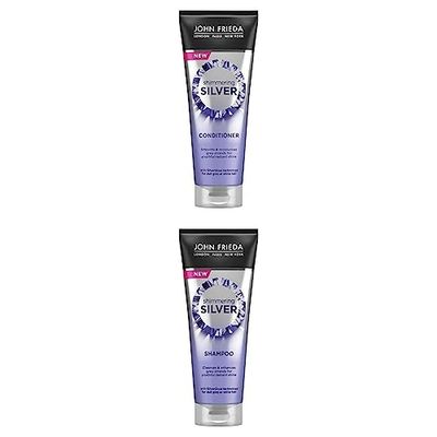 John Frieda Shimmering Silver Shampoo & Condtioner: for Dull Grey, White Hair or Silver Hair with SilverGloss Technology, 2x250ml