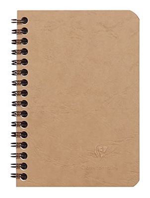 Clairefontaine - Ref 78596C - Age Bag Wirebound Notebook (100 Pages) - 9 x 14cm, Lined Rulings, 90gsm Brushed Vellum Paper, Pocket for Loose Documents - Brown Cover
