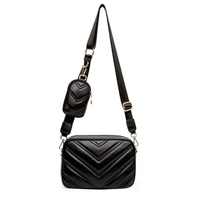 Herald Chevron - Bolso cruzado pequeño acolchado con monedero, bolso cuadrado para mujer, 2 tamaños, Negro