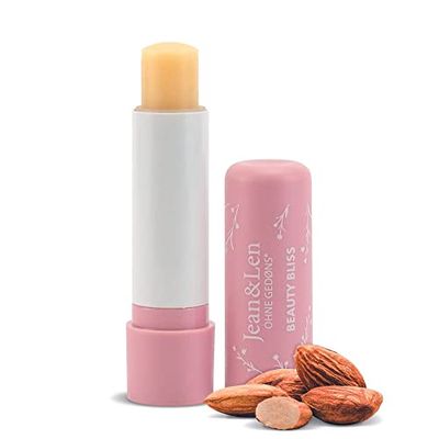 Jean & Len Bálsamo labial delicado con manteca de karité orgánica y aceite de almendras orgánico, calma, evita que los labios se resequen, sin aceite mineral, sin fragancia, vegano, 4.7 g