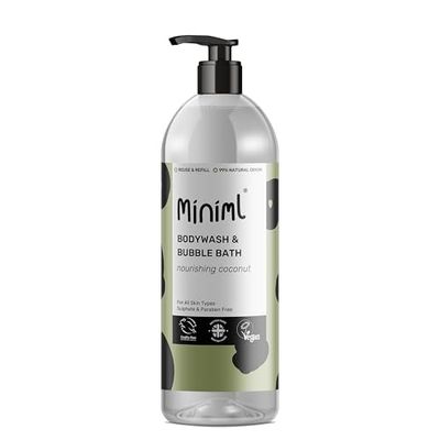 Miniml All Natural Body Wash and Bubble Bath - 1L Bottle Moisturising Coconut Skin Eco Shower Gel Bath Soak - Vegan Friendly High Foam
