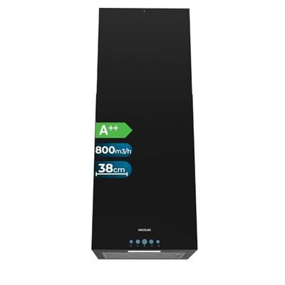 Cecotec Campana Extractora 38Cm En Isla Cuadrada Bolero Flux Ict 388000 Black A++. Acabado En Negro, Succión 800M3/H, Motor 210W, Control Electrónico, Luz, Filtro Carbono