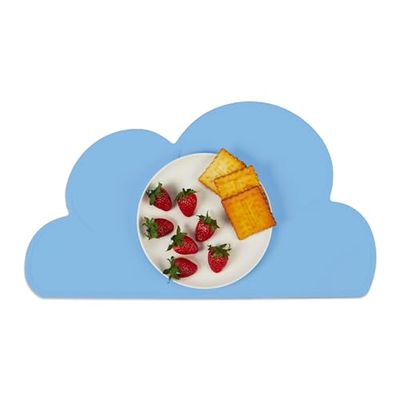 Relaxdays placemat kinderen, wolk, antislip, afwasbaar, siliconen kinderplacemat, peuter, BxD: 47 x 26,5 cm, lichtblauw