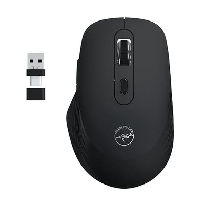 Mobility Lab – Omega – Bluetooth Wireless Mouse – Ergonomic, USB and USB-C Receiver, Silent Clicks, Adjustable DPI, Compatible MacOS and Windows – Black
