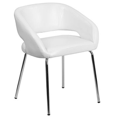 Flash Furniture Cadeira de recepção lateral estofada em couro macio da série Fusion, poltrona acolchoada retro para sala de estar ou escritório, White