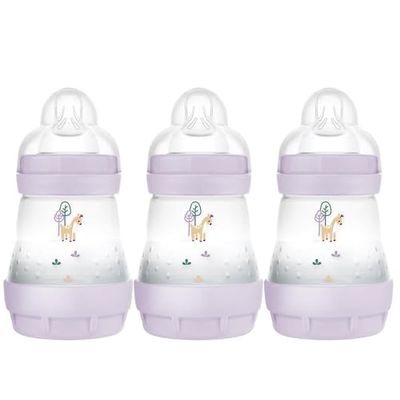MAM Easy Start Self Sterilising Anti-Colic Baby Bottle 3 Pack (3 x160 ml) with Slow Flow MAM Teats Size 1, Newborn Essentials, Pink (Designs May Vary)