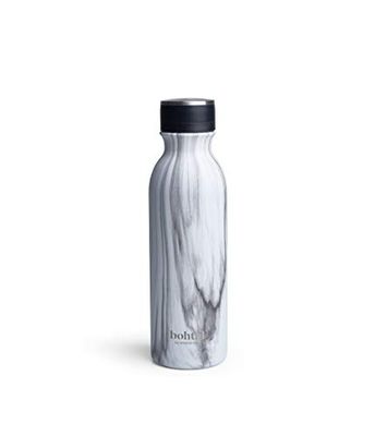 Smartshake Bohtal Bouteille d'eau double isolation en marbre blanc – Bouteille d'eau en acier inoxydable de 600 ml pour boissons chaudes et froides sans BPA – Bouteille d'eau thermique sous vide en métal