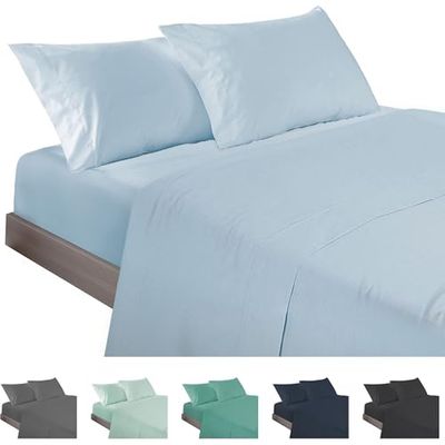 ECOMMERC3 | 4-delat lakanset 200-säng tillverkade 100% tillverkade i Spanien - Lakansset med dragkedja, bänkskiva och 2 örngott i 45 x 110 cm, himmelsblå