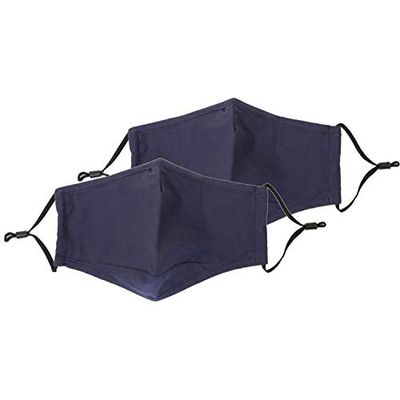 Navy Face Mask - Pack of Two - Breathable Cotton - Fitted Filter Option - Adjustable Ear Loops - Durable - Reusable - Metal Nose Piece to Hug Face for Comfort - Washable