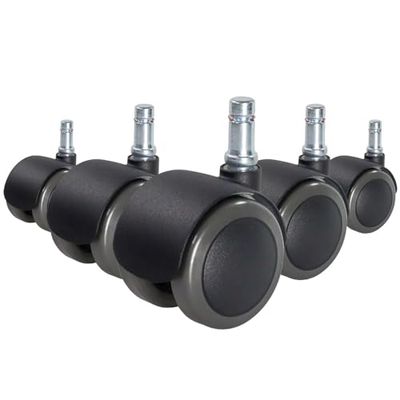 hjh OFFICE 619023 Stol på hjul Svart 5x ROLO FIX 10mm/50mm Hårda golv - 5-pack, Hjul för hårda golv, pressgjuten zink, svartpulverlackerad, bromsar under belastning, Tillverkad i Tyskland
