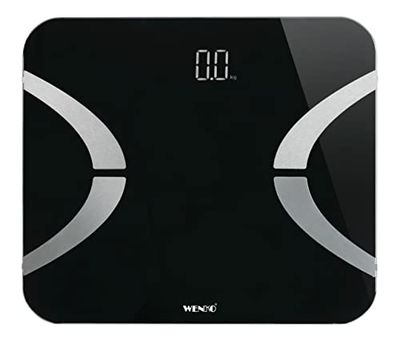 WENKO LED Body Analysis Scale, Body Fat Scales for Body Fat Percentage, Body Water Percentage, Muscle Mass, Bone Mass, BMI, Visceral Fat & Metabolism, Bluetooth Personal Scale, Safety Glass, Black
