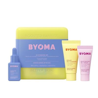 BYOMA So Hydrated Set - Barrier Repair Skincare Set (30ml, 15ml, 15ml) Creamy Jelly Cleanser, Hydrating Face Serum and Ceramide Face Moisturiser for Dry Skin - Anti Wrinkle, Alcohol Free, Vegan