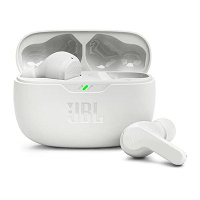 JBL Wave Beam, Écouteurs Intra-Auriculaires sans Fil, Résistance à l'Eau IP54 et IPX2, Appels Mains Libres et Batterie à Autonomie de 32 heures, en Blanc