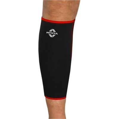NIVIA Orthopedic Slip-in Calf Support (Black/Red, Size - Large) | Material - Neoprene/Polyester | Pain Relief, Gym, Sports, Exercise, Workout, Cycling
