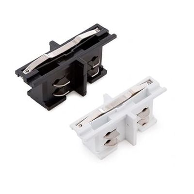VoltShine Connecteur en ligne blanc pour rail triphasé, idéal pour les installations électriques et les systèmes d'éclairage commercial.