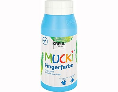 Kreul 23213 - Mucki Peinture au Doigt Fluo, 750 ML en Bleu Clair, sans paraben, sans Gluten, sans Lactose et Vegan, Lavable, Peut être Peint avec Un Pinceau, Une éponge, Une spatule et Les Doigts