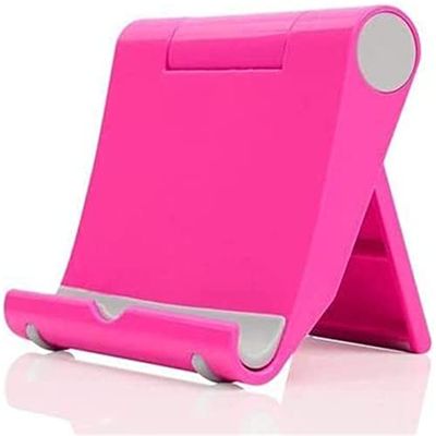 QLLQ Support de téléphone portable pour tablette de bureau - Réglable à plusieurs angles - Base pliable réglable - Mini support multifonction - Rose