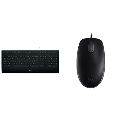 Logitech K280E Tastiera Cablata Business Per Windows/Linux, Usb, Tasti ‎Silenziosi, ‎Pc/Laptop, Layout Italiano ‎Qwerty & B110 Silent Mouse, Nero