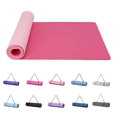 Good Nite Yogamat Oefenmatten Workout Pilates Fitness Mat voor Vrouwen Mannen Antislip Dikke 6mm Hoge Dichtheid Gymnastiekmatten met Draagriem Tpe 183 x 61 x 0,6 cm (Roze/Rood Pruim)