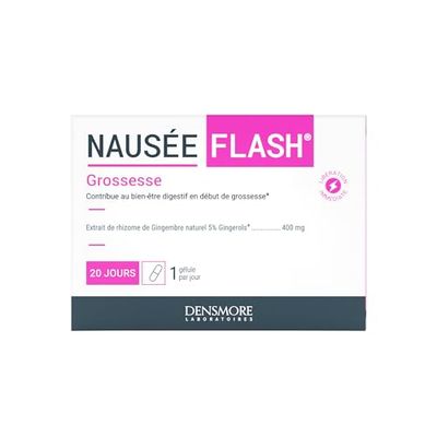 Densmore - Nauséflash - Complément Alimentaire Anti Nausée - Grossesse, Transport - Gélule à Libération Immédiate - Gingembre, Gingerols - 20 Gélules - Jusqu'à 4 gélules par jour - Fabriqué en France