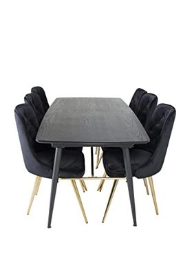 Venture Home GR19438 Gold & Velvet Deluxe Gastronomia Scrivania con Velluto 6 Sedia, 180 cm Lunghezza x 85 cm Larghezza x 76 cm Altezza, Nero