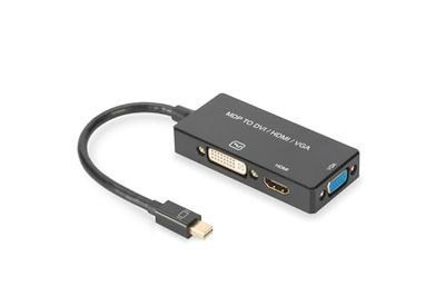 DIGITUS Adaptador de gráficos ASSMANN Mini DisplayPort, mDP para DVI-D HDMI tipo A VGA, 4K Ultra HD 60Hz, preto