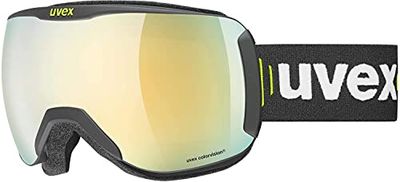 uvex downhill 2100 CV, gafas de esquí unisex, tintadas para realzar el contraste, antidistorsión y antivaho, black matt/gold-green, one size