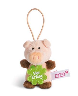 NICI 44864 Pendentif en Forme de Cochon avec Inscription « Viel Erfolg » 8 cm avec Boucle Rose/Marron