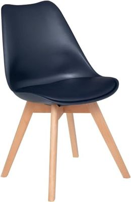 Avilia Tafelstoel inktblauw, ergonomische keukenstoel met kussen, ideaal voor woon- en eetkamer, modern en comfortabel design, van beukenhout, 52,5 x 48 x 82 cm
