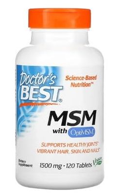 Doctor's Best MSM con OptiMSM Vegano, 1500mg - Apoyo para las Articulaciones y la Salud Ósea, 120 cápsulas comprimidos