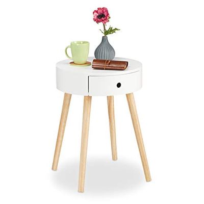 Relaxdays, vitt sidobord runt, låda, skandinavisk design, soffbord eller nattduksbord, H x Ø: 52 x 40 cm, trä, standard