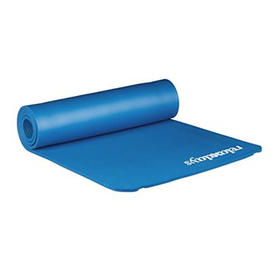 Relaxdays yogamat, 1 cm dik, voor pilates, fitness, gewrichtsvriendelijk, draagband, sportmat 60 x 180 cm, blauw