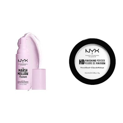 NYX Professional Makeup The Marshmellow Primer, Base per makeup, Primer versatile 30 ml & High Definition Finishing Powder, Cipria in Polvere Compatta