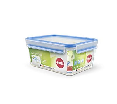 Emsa Clip & Close conservador cerâmico de plástico retangular, transparente e azul