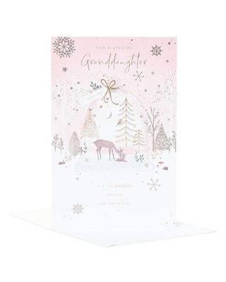 UK Greetings Christmas Card for Granddaughter - Deers in Snowglobe Design