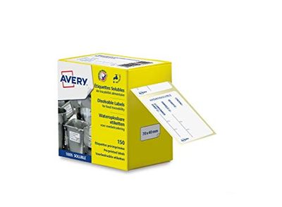 AVERY - 150 etichette idrosolubili tracciabilità pre stampate in rotolo bianco - Formato 70 x 40 mm - Uso professionale (ristorante) o a casa