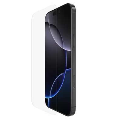 Belkin ScreenForce InvisiGlass screen protector voor iPhone 16 Pro Max, krasbestendig, val- en stootbescherming, luchtbelvrije bevestiging, gerecycled glas, screenprotector voor iPhone 16 Pro Max