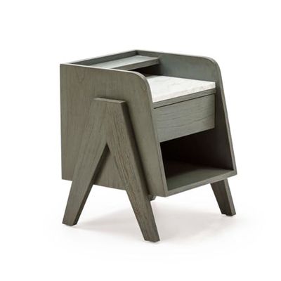 MESITA DE NOCHE 46X45X45 MADERA GRIS/MARMOL BLANCO