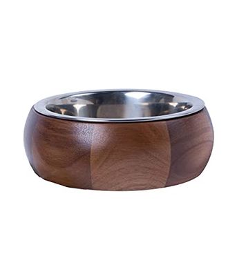 Dehner Ciotola per cani, Ø 18,7 cm, altezza 7,6 cm, in legno/acciaio inox, marrone