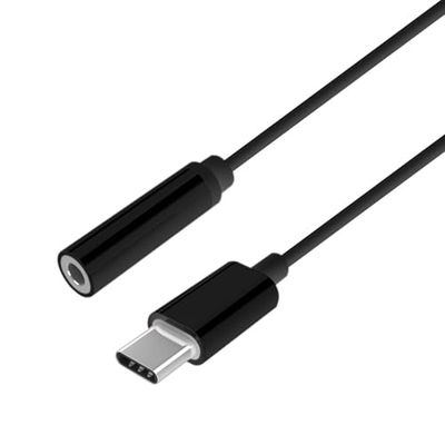 VoltShine Convertisseur USB-C mâle vers audio jack 3,5 femelle, 15 cm, noir, permet de connecter des écouteurs et des appareils audio.