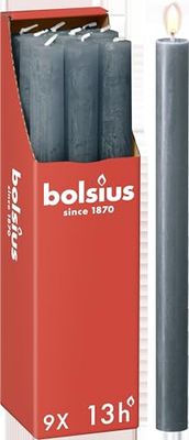 Bolsius Rustic Dinner Candles - Dark Blue - Pack of 9 - Long Burning Time of 13 Hours - Household Candle - Interior Decoration - Unscented - Includes Natural Vegan Wax - 27 x 2.3 cm