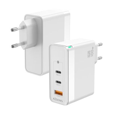AISENS - ASCH-100W3P008-W - Caricabatterie GAN 100W, 2XUSB-C PD3.0 QC4.0 QC5.0, 1XUSB-A QC3.0, bianco
