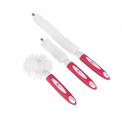 Kleeneze Flessenreinigerborstels, 3 Verschillende Borstelkoppen, Flexibel & Buigzaam Voor Afwassen Van Glazen, Flessen, Bekers, Antislip Handgreep Met Krasvrije Zachte Haren, Verpakking van 3