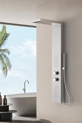 Marwell Essenza - Rubinetto doccia cromato 125 x 20 cm, doccia a pioggia, doccetta con tubo