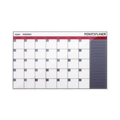 Bi-Office Planner mensile magnetico in vetro, senza cornice, 78 x 48 cm