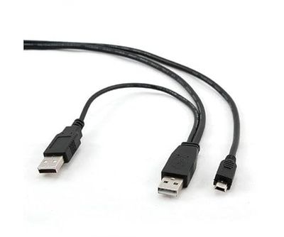 Watio Wave Cable USB - cable USB x2 a Mini USB 5 pines, longitud de 0.9m, color negro, ideal para conectar dispositivos electrónicos.