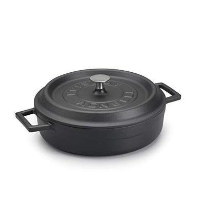 Pentole Agnelli Ligne Fonte slowcook Casserole Basse 24 cm Noir Opaque